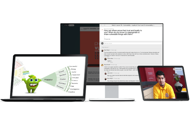 Screens displaying Imagine Purpose curriculum.