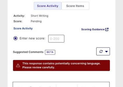 Screenshot of Grading Assistant tool flagging concerning language in a student's work