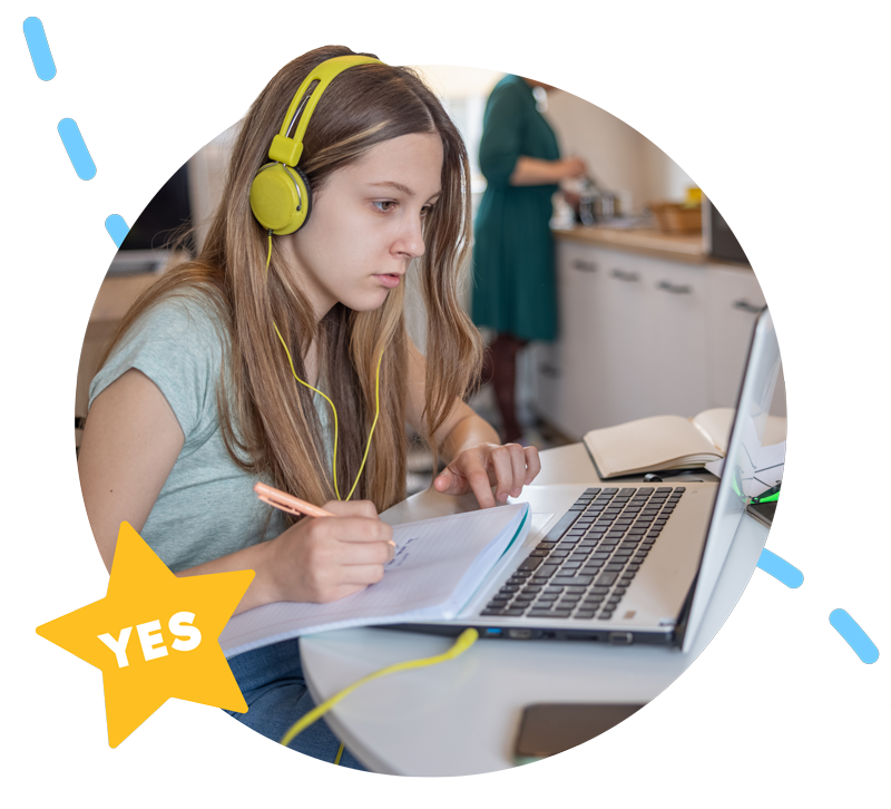 Student working on assignments at home.