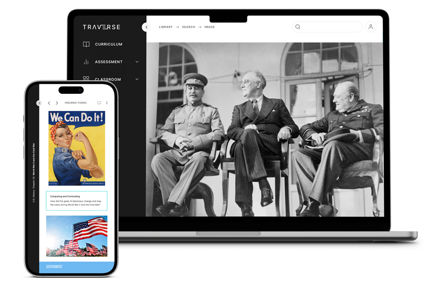 Traverse lessons showing on device screens.
